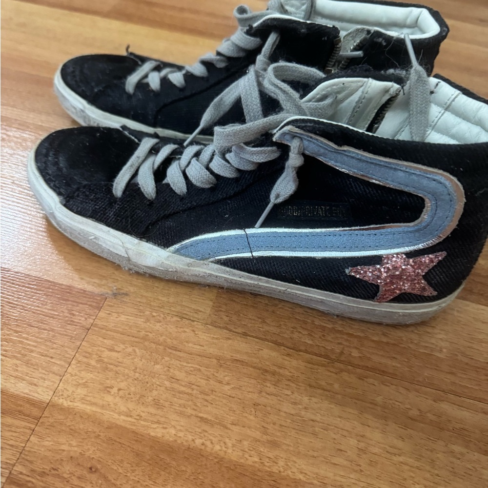Golden Goose Black and Gray Athletic Shoes with Star Detail